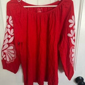 Talbots Orange Embroidered Peasant Top